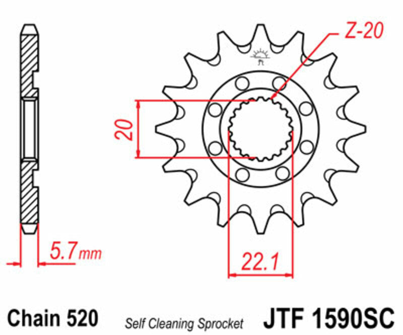 Pignon JT SPROCKETS Acier Self-Cleaning 1590 - 520 YAMAHA 125YZ 250 YZF