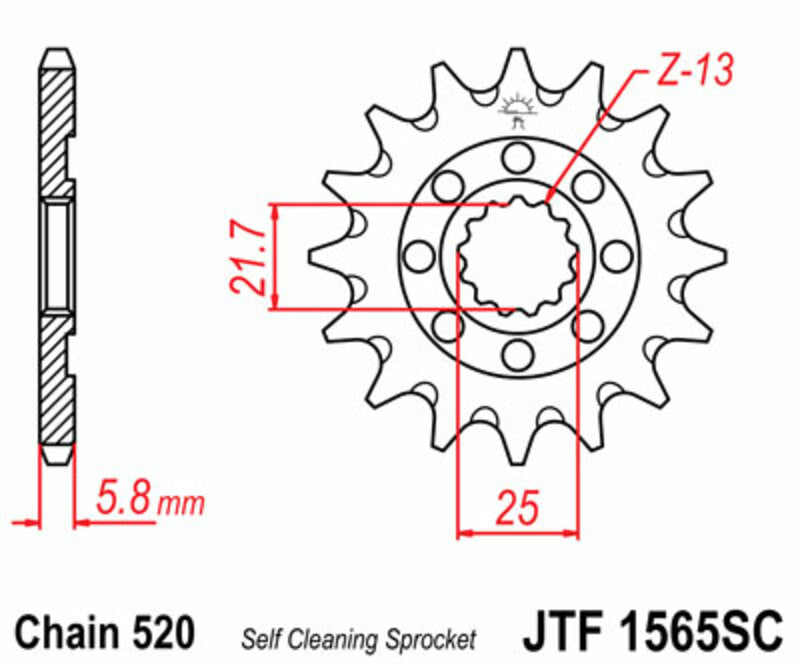 Pignon JT SPROCKETS Acier Self-Cleaning 1565 - 520 KAWAZAKI 450KXF