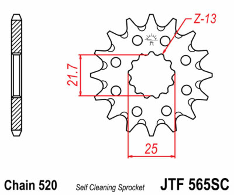Pignon JT SPROCKETS Acier Self-Cleaning 565 - 520 YAMAHA 250YZ/450YZF