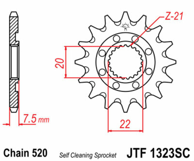 Pignon JT SPROCKETS Acier Self-Cleaning 1323 - 520 125CR 250CRF